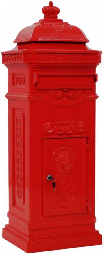 VidaXL Pilaar brievenbus vintage stijl roestbestendig aluminium rood online kopen