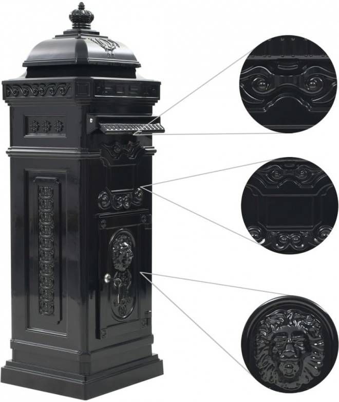 VidaXL Pilaar brievenbus vintage stijl roestbestendig aluminium zwart online kopen