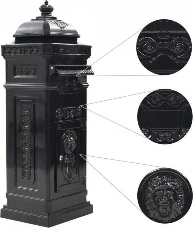 VidaXL Pilaar brievenbus vintage stijl roestbestendig aluminium zwart online kopen